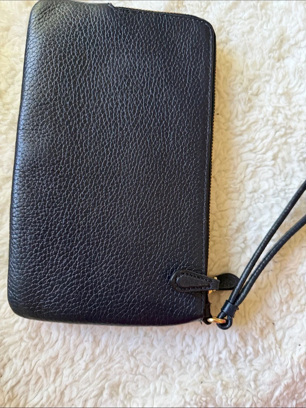 Coach Black Pebbled Leather Wristlet with Gold Logo